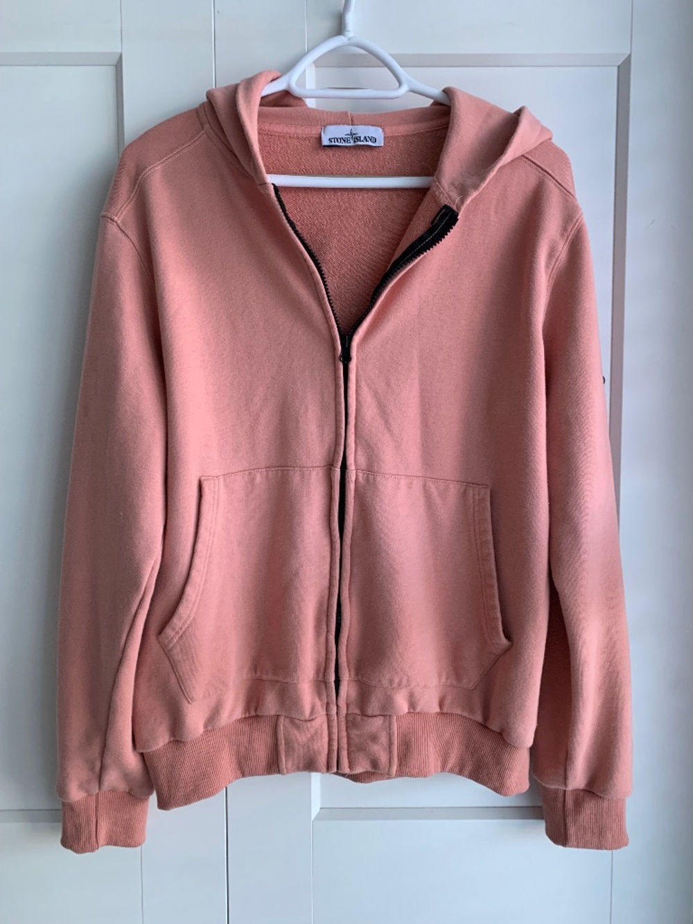 STONE ISLAND FULL ZIP COTTON  HOODIE SIZE XL IN SALMON PINK